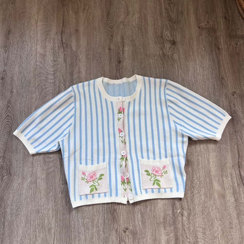 Cider Blue and White Striped Cardigan